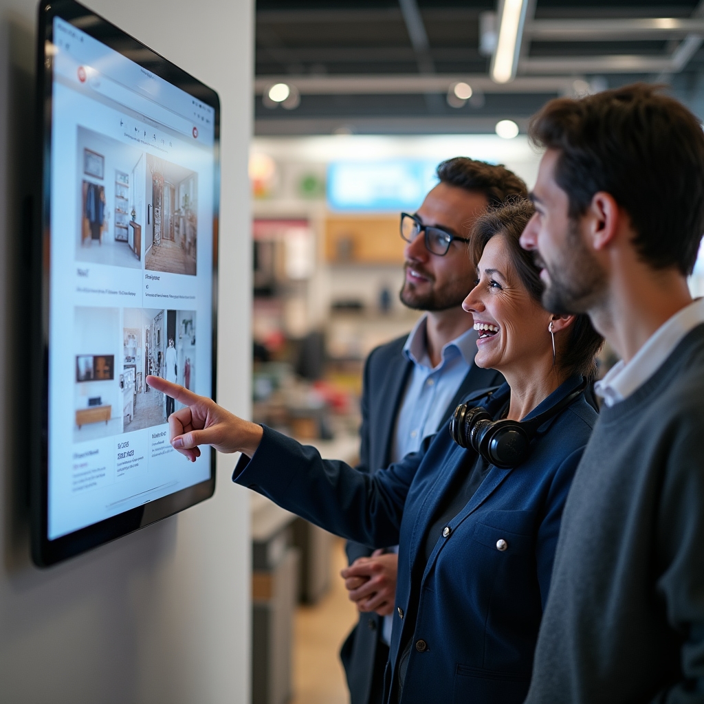 Retail marketing team reviewing store visit data alongside online campaign reports
