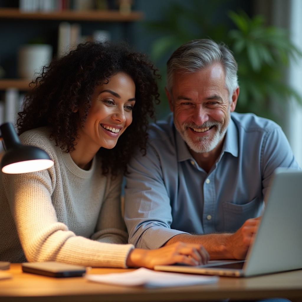 Two colleagues reviewing workshop scheduling details on a laptop
